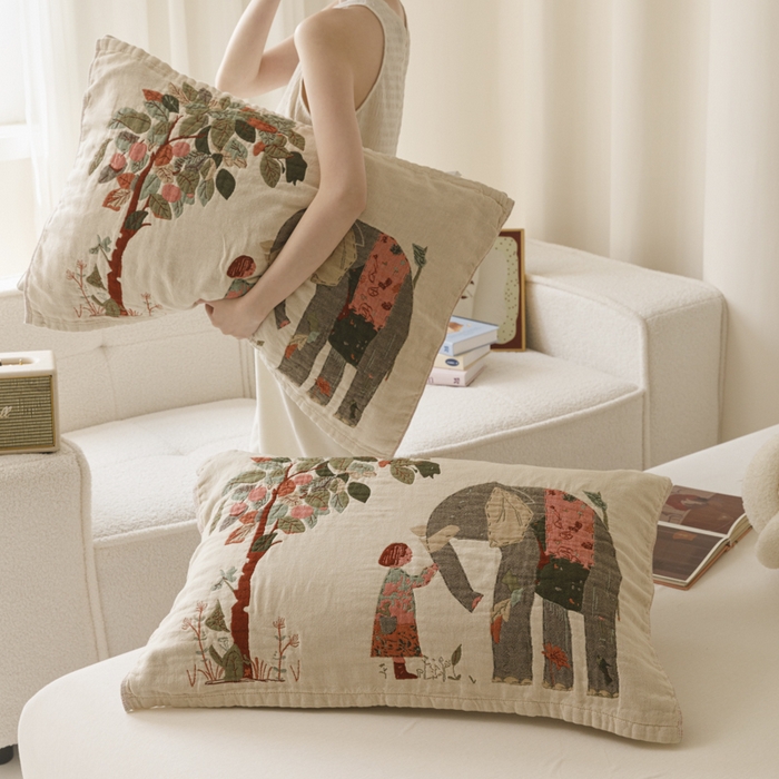 91家纺网 家纺一手货源 找家纺 爱港家纺 2025新款全棉色织纱枕巾 花卉枕头巾 隔热耐脏防滑枕巾 枕巾-和谐-自然 52*75cm/只