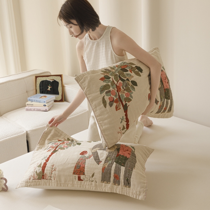 91家纺网 家纺一手货源 找家纺 爱港家纺 2025新款全棉色织纱枕巾 花卉枕头巾 隔热耐脏防滑枕巾 枕巾-和谐-自然 52*75cm/只