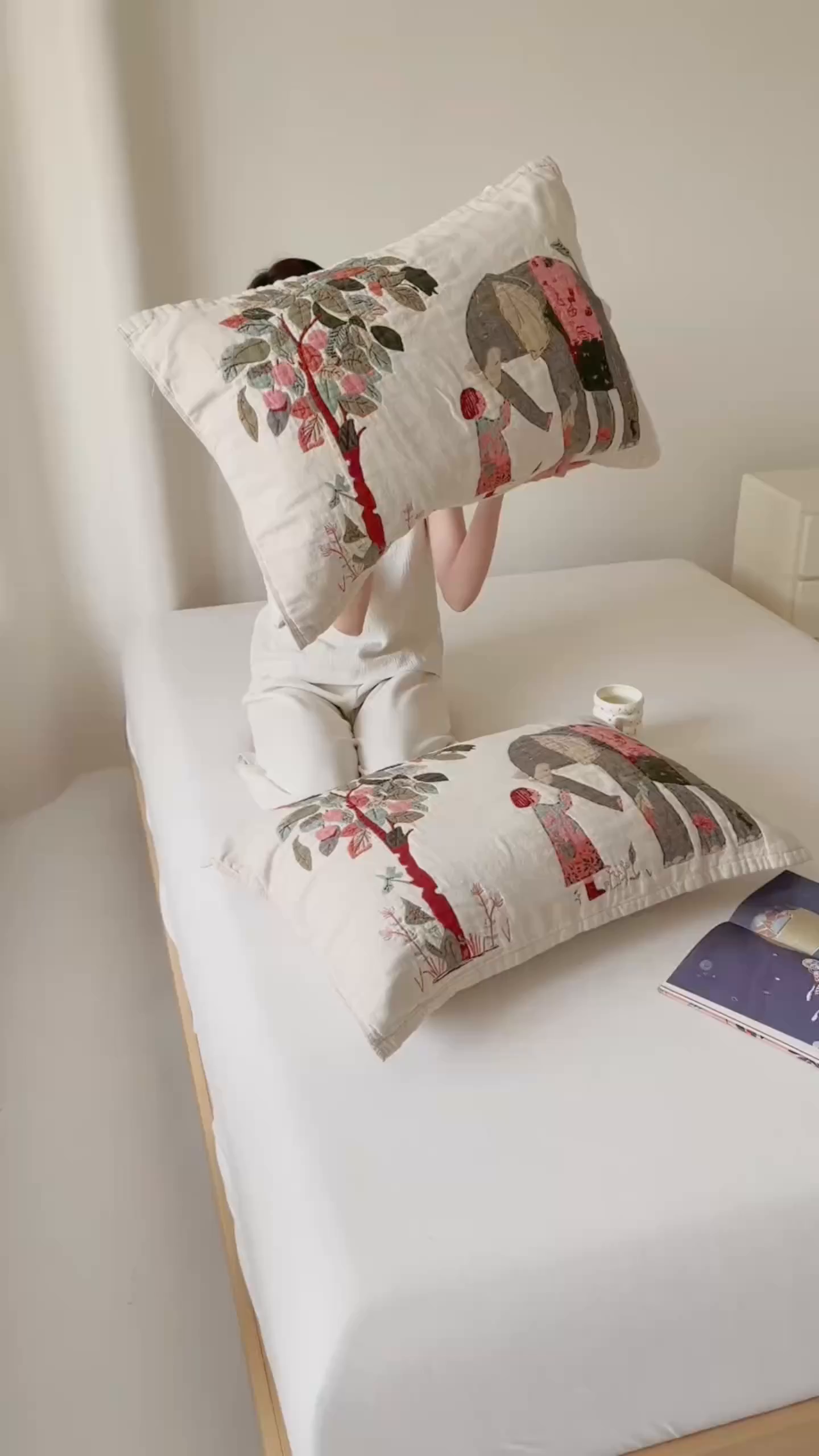 91家纺网 家纺一手货源 找家纺 爱港家纺 2025新款全棉色织纱枕巾 花卉枕头巾 隔热耐脏防滑枕巾 枕巾-和谐-自然 52*75cm/只