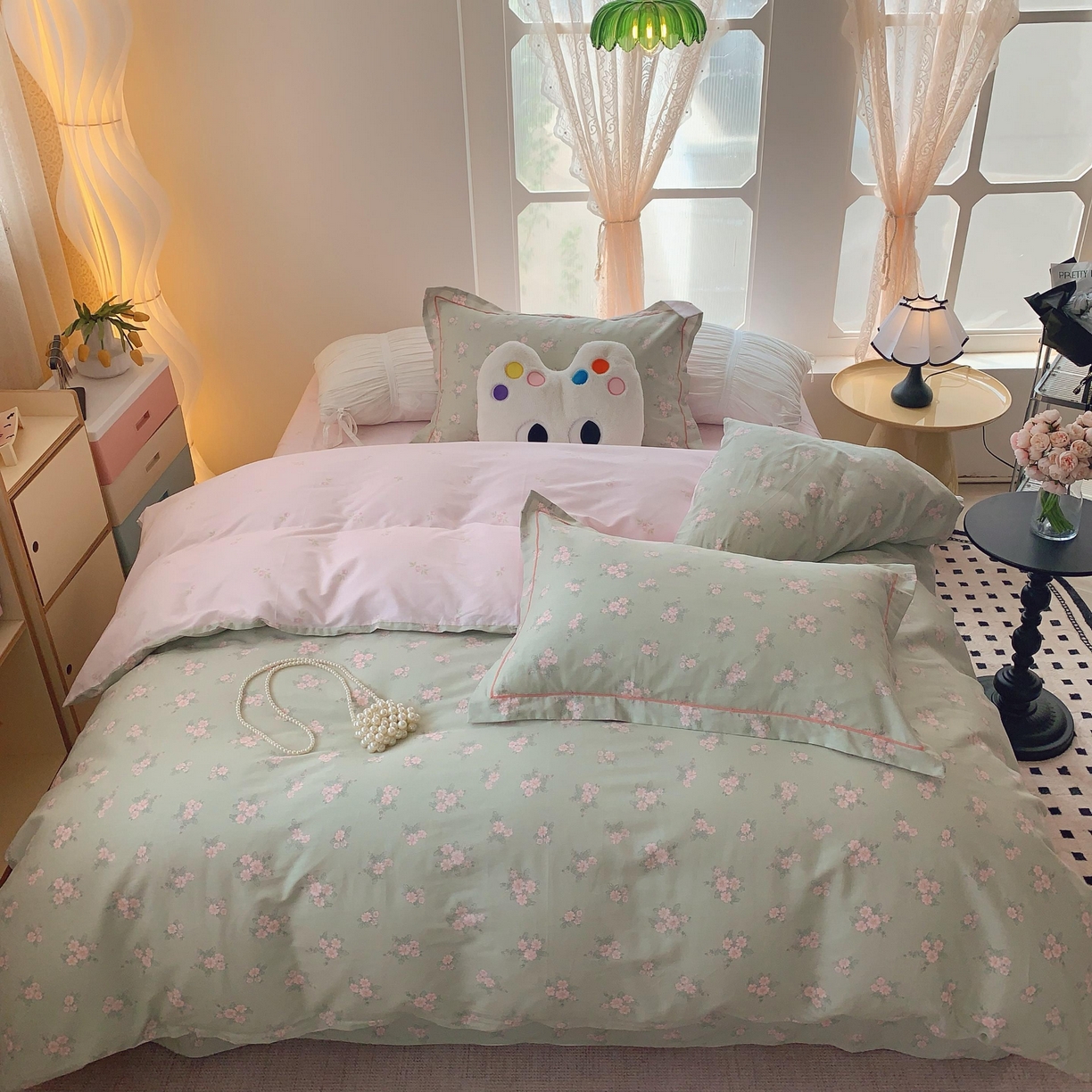 莱豫家纺 2025新款亲肤舒适小清新印花纯棉四件套 沐歌绿