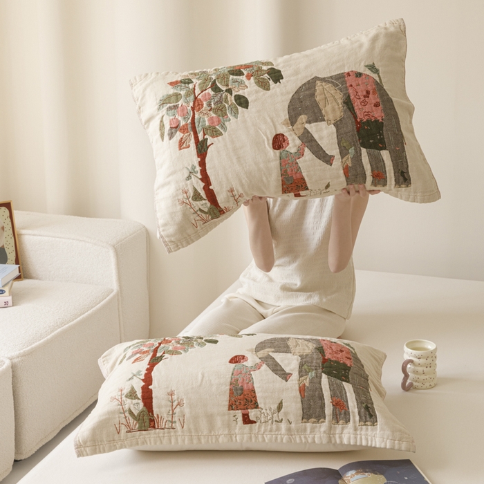 91家纺网 家纺一手货源 找家纺 爱港家纺 2025新款全棉色织纱枕巾 花卉枕头巾 隔热耐脏防滑枕巾 枕巾-和谐-自然 52*75cm/对