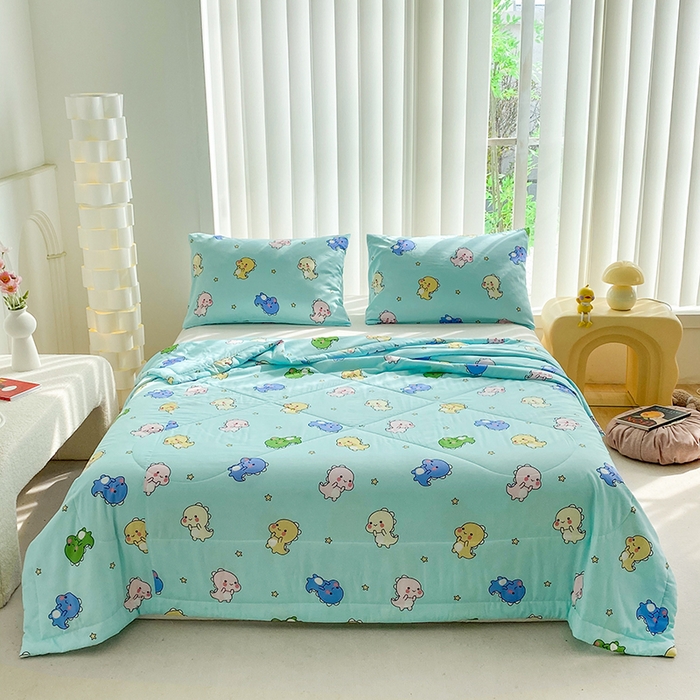 天瑜家纺 2025新款棉绸夏被苏香绸舒香绸夏凉被人造棉空调被 恐龙宝贝蓝