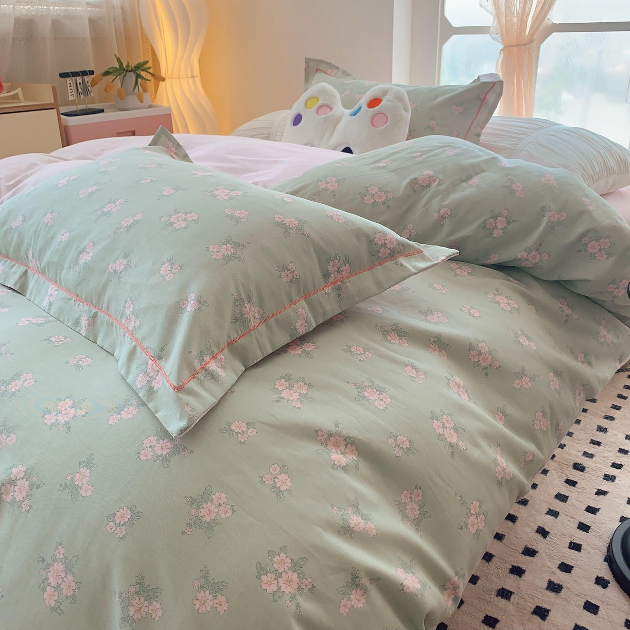 91家纺网 家纺一手货源 找家纺 莱豫家纺 2025新款亲肤舒适小清新印花纯棉四件套 沐歌绿
