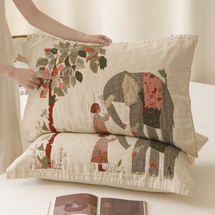 91家纺网 家纺一手货源 找家纺 爱港家纺 2025新款全棉色织纱枕巾 花卉枕头巾 隔热耐脏防滑枕巾 枕巾-和谐-自然 52*75cm/对