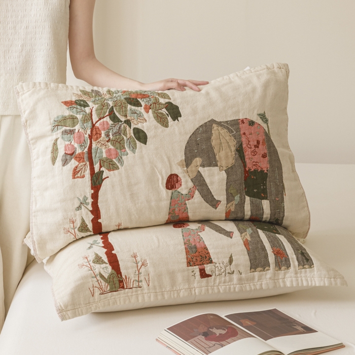 91家纺网 家纺一手货源 找家纺 爱港家纺 2025新款全棉色织纱枕巾 花卉枕头巾 隔热耐脏防滑枕巾 枕巾-和谐-自然 52*75cm/对