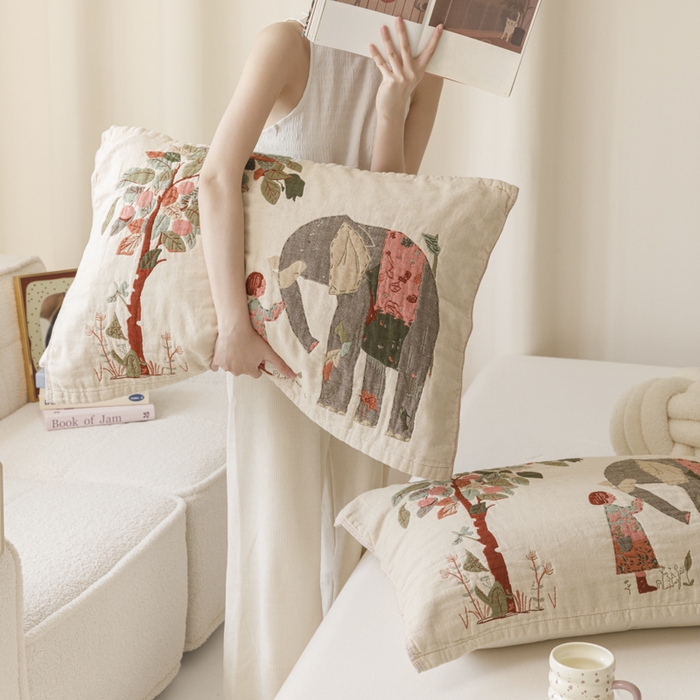 91家纺网 家纺一手货源 找家纺 爱港家纺 2025新款全棉色织纱枕巾 花卉枕头巾 隔热耐脏防滑枕巾 枕巾-和谐-自然 52*75cm/对