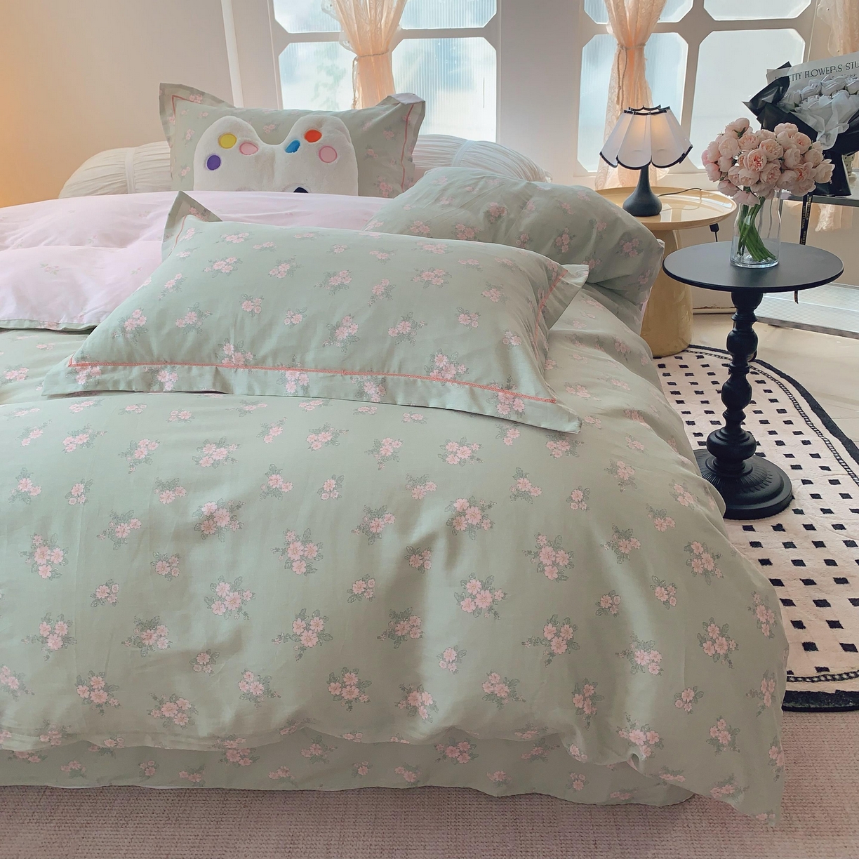 91家纺网 家纺一手货源 找家纺 莱豫家纺 2025新款亲肤舒适小清新印花纯棉四件套 沐歌绿