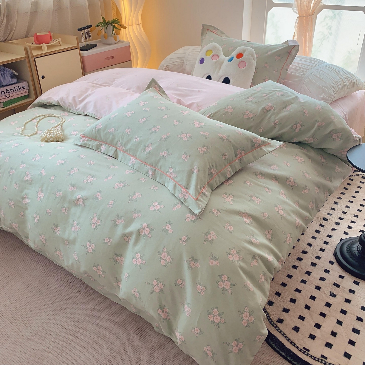 91家纺网 家纺一手货源 找家纺 莱豫家纺 2025新款亲肤舒适小清新印花纯棉四件套 沐歌绿