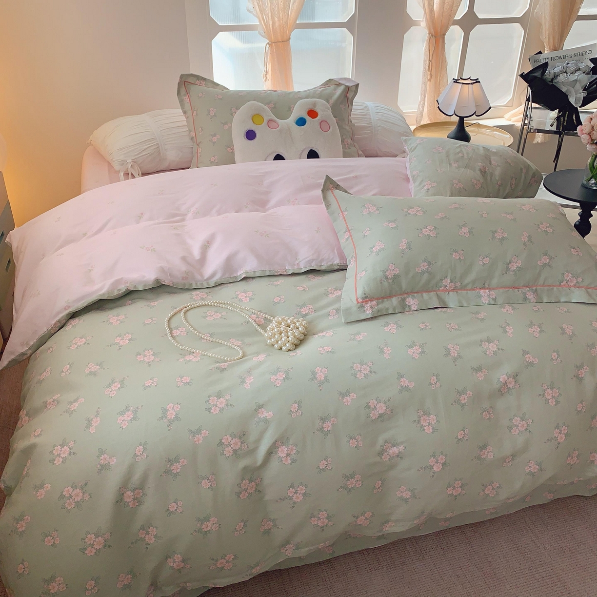 91家纺网 家纺一手货源 找家纺 莱豫家纺 2025新款亲肤舒适小清新印花纯棉四件套 沐歌绿