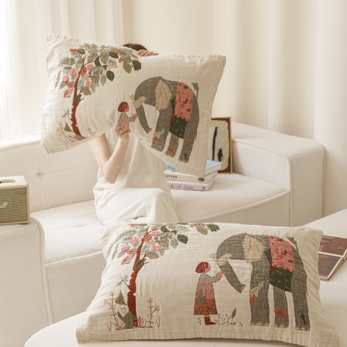 91家纺网 家纺一手货源 找家纺 爱港家纺 2025新款全棉色织纱枕巾 花卉枕头巾 隔热耐脏防滑枕巾 枕巾-和谐-自然 52*75cm/对