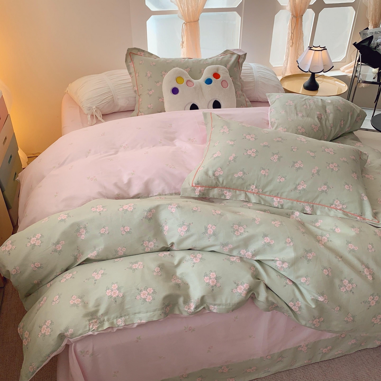 91家纺网 家纺一手货源 找家纺 莱豫家纺 2025新款亲肤舒适小清新印花纯棉四件套 沐歌绿