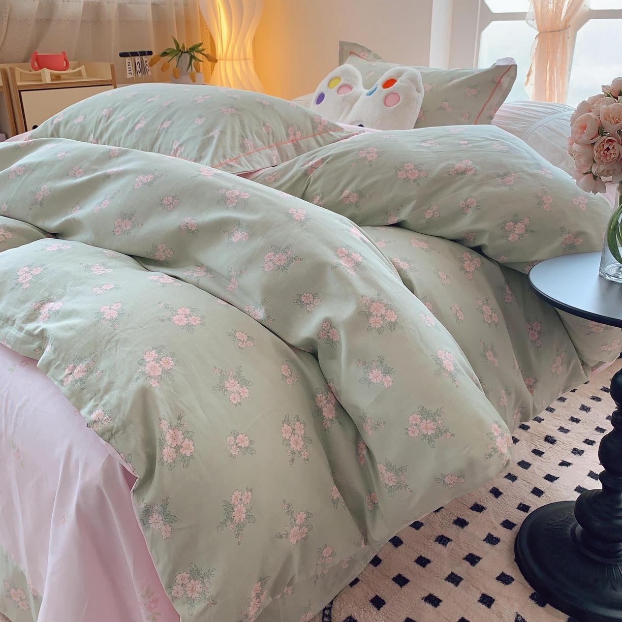 91家纺网 家纺一手货源 找家纺 莱豫家纺 2025新款亲肤舒适小清新印花纯棉四件套 沐歌绿