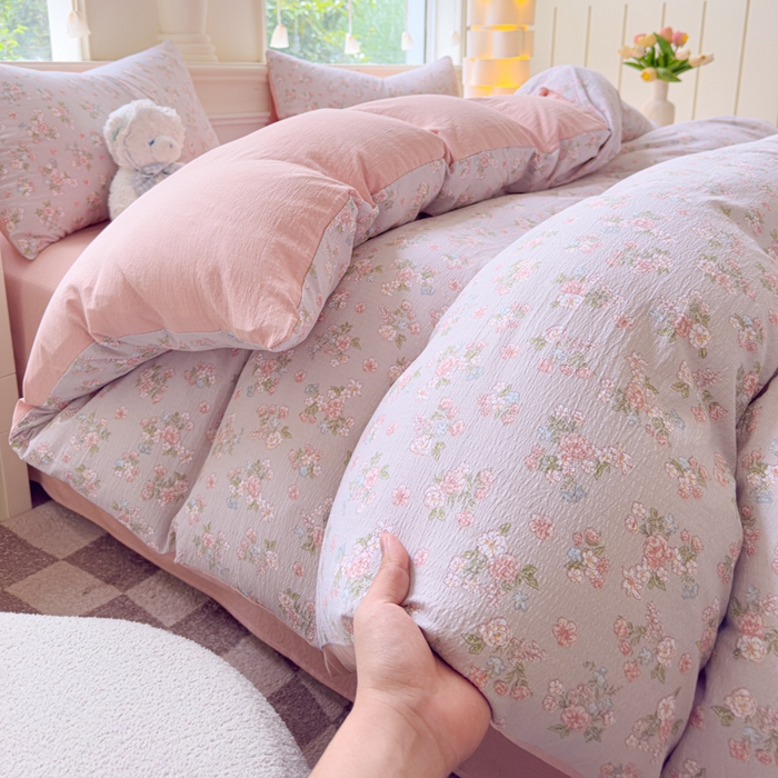 91家纺网 家纺一手货源 找家纺 （总）蓝淋家纺 2025新款亲肤舒适皱皱棉印花四件套