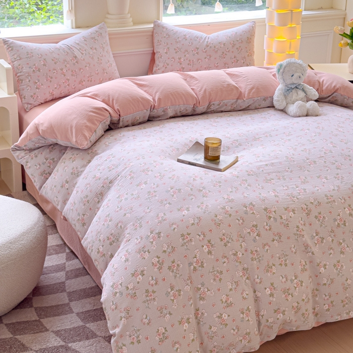 91家纺网 家纺一手货源 找家纺 （总）蓝淋家纺 2025新款亲肤舒适皱皱棉印花四件套