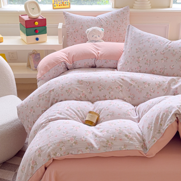 91家纺网 家纺一手货源 找家纺 （总）蓝淋家纺 2025新款亲肤舒适皱皱棉印花四件套