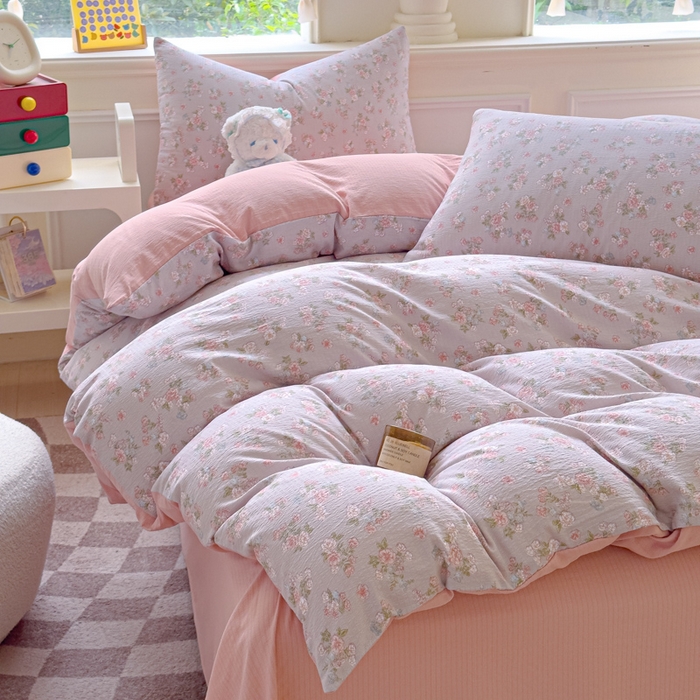 91家纺网 家纺一手货源 找家纺 （总）蓝淋家纺 2025新款亲肤舒适皱皱棉印花四件套