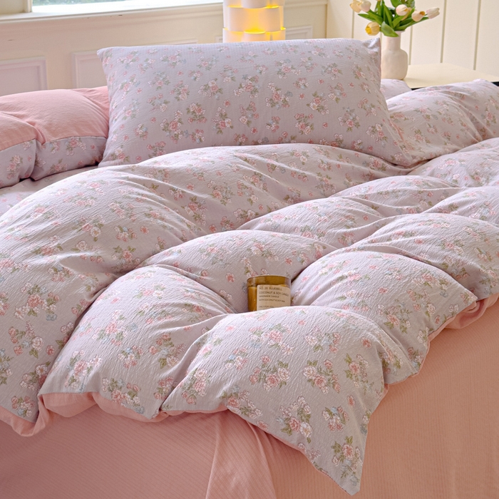 91家纺网 家纺一手货源 找家纺 （总）蓝淋家纺 2025新款亲肤舒适皱皱棉印花四件套