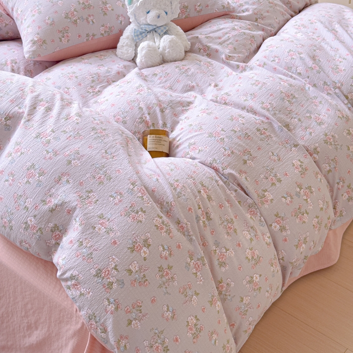 91家纺网 家纺一手货源 找家纺 （总）蓝淋家纺 2025新款亲肤舒适皱皱棉印花四件套