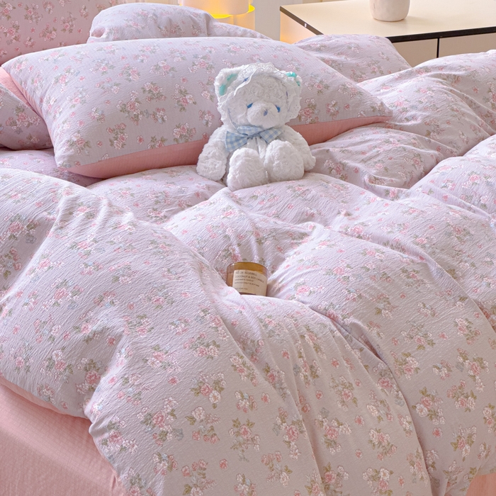 91家纺网 家纺一手货源 找家纺 （总）蓝淋家纺 2025新款亲肤舒适皱皱棉印花四件套