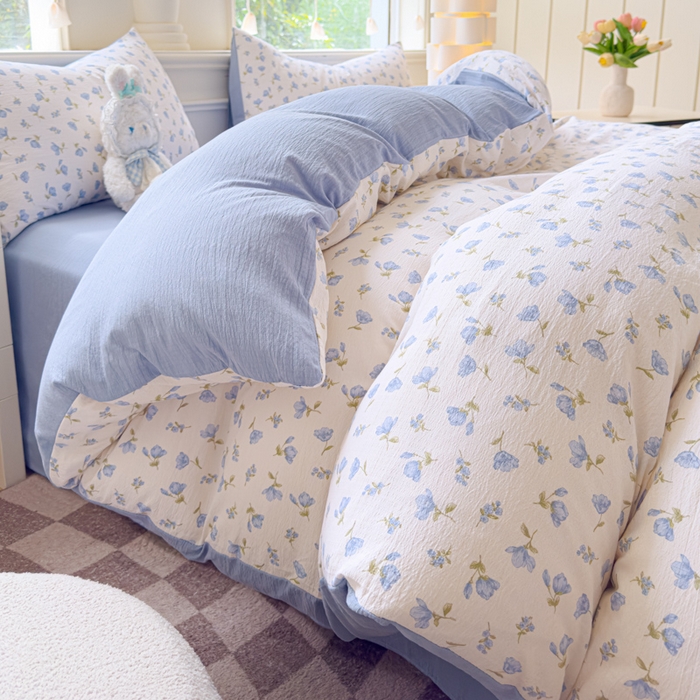 91家纺网 家纺一手货源 找家纺 （总）蓝淋家纺 2025新款亲肤舒适皱皱棉印花四件套