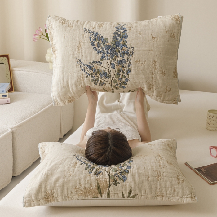 91家纺网 家纺一手货源 找家纺 爱港家纺 2025新款全棉色织纱枕巾 花卉枕头巾 隔热耐脏防滑枕巾 枕巾-落雁-昭君 52*75cm/对