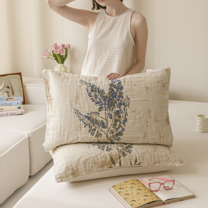 91家纺网 家纺一手货源 找家纺 爱港家纺 2025新款全棉色织纱枕巾 花卉枕头巾 隔热耐脏防滑枕巾 枕巾-落雁-昭君 52*75cm/对