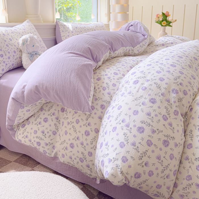 91家纺网 家纺一手货源 找家纺 （总）蓝淋家纺 2025新款亲肤舒适皱皱棉印花四件套