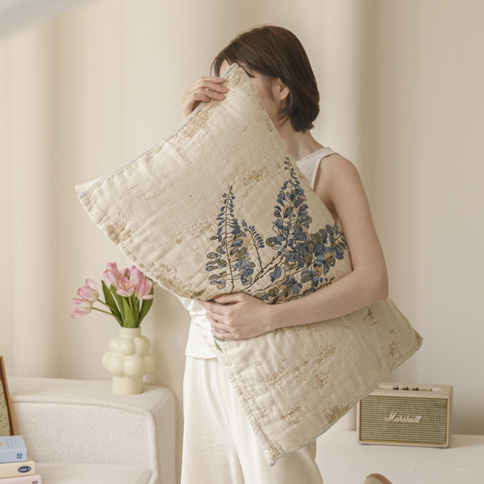 91家纺网 家纺一手货源 找家纺 爱港家纺 2025新款全棉色织纱枕巾 花卉枕头巾 隔热耐脏防滑枕巾 枕巾-落雁-昭君 52*75cm/对