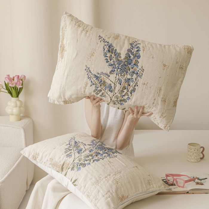 91家纺网 家纺一手货源 找家纺 爱港家纺 2025新款全棉色织纱枕巾 花卉枕头巾 隔热耐脏防滑枕巾 枕巾-落雁-昭君 52*75cm/对