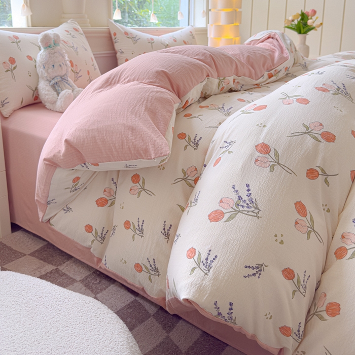 91家纺网 家纺一手货源 找家纺 （总）蓝淋家纺 2025新款亲肤舒适皱皱棉印花四件套