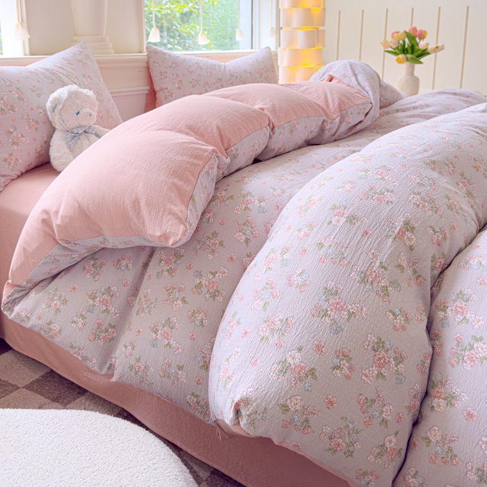 91家纺网 家纺一手货源 找家纺 （总）蓝淋家纺 2025新款亲肤舒适皱皱棉印花四件套