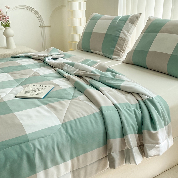 91家纺网 家纺一手货源 找家纺 天瑜家纺 2025新款棉绸夏被苏香绸舒香绸夏凉被人造棉空调被 绿大格