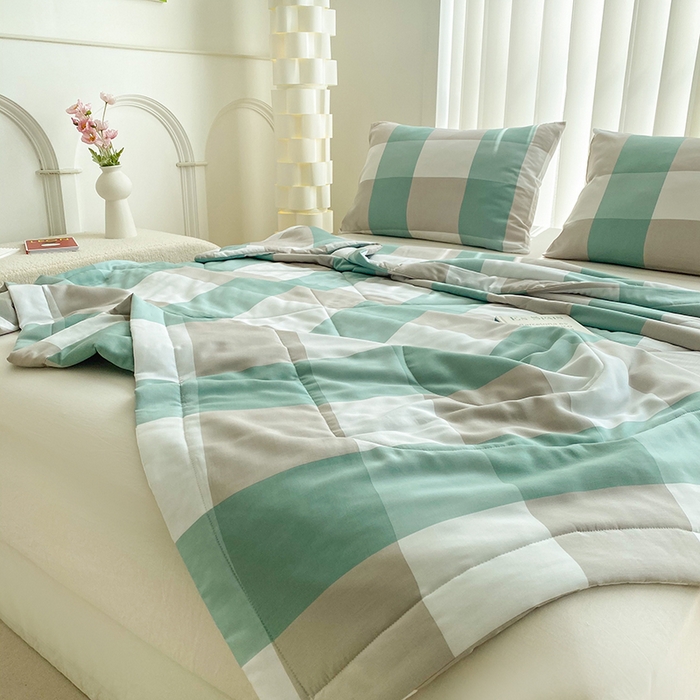 91家纺网 家纺一手货源 找家纺 天瑜家纺 2025新款棉绸夏被苏香绸舒香绸夏凉被人造棉空调被 绿大格