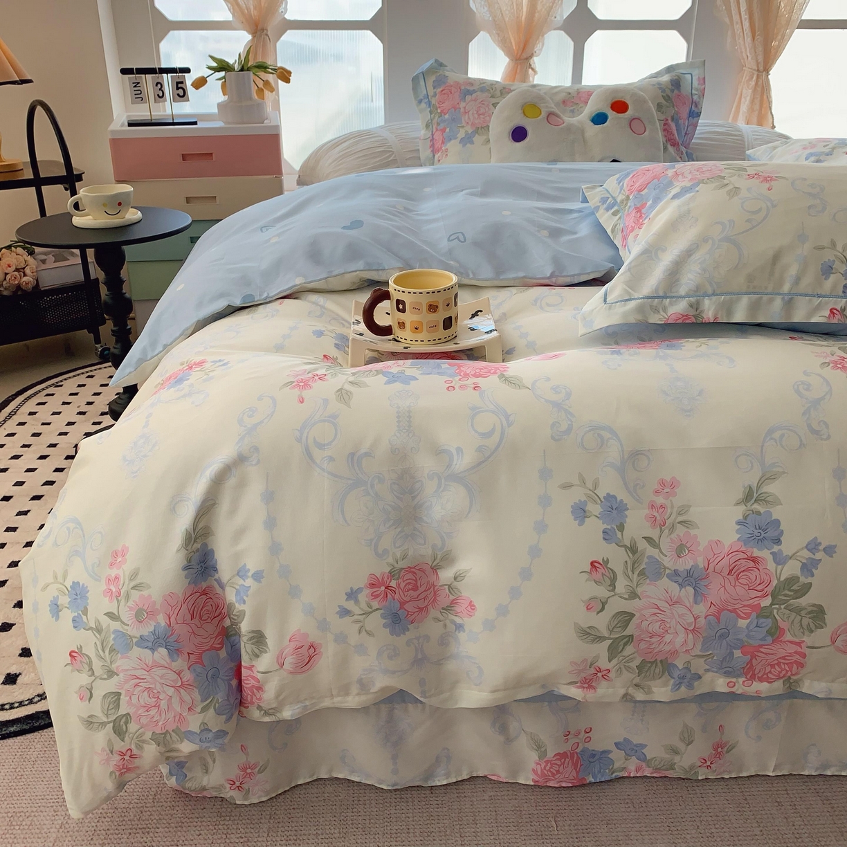 91家纺网 家纺一手货源 找家纺 莱豫家纺 2025新款亲肤舒适小清新印花纯棉四件套 那年花开