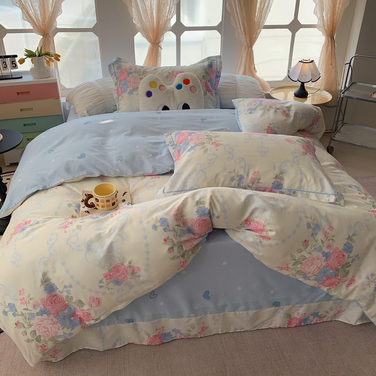 91家纺网 家纺一手货源 找家纺 莱豫家纺 2025新款亲肤舒适小清新印花纯棉四件套 那年花开