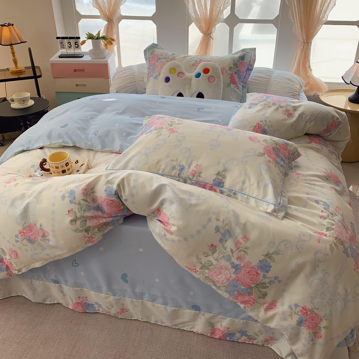 91家纺网 家纺一手货源 找家纺 莱豫家纺 2025新款亲肤舒适小清新印花纯棉四件套 那年花开