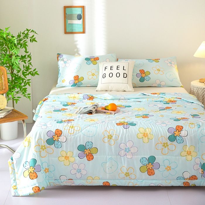 天瑜家纺 2025新款棉绸夏被苏香绸舒香绸夏凉被人造棉空调被 七色花 蓝