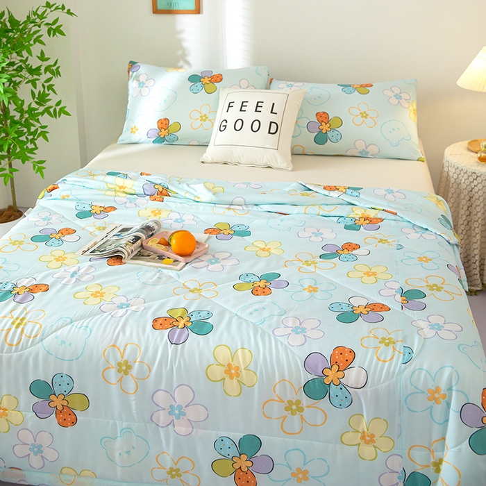 91家纺网 家纺一手货源 找家纺 天瑜家纺 2025新款棉绸夏被苏香绸舒香绸夏凉被人造棉空调被 七色花 蓝