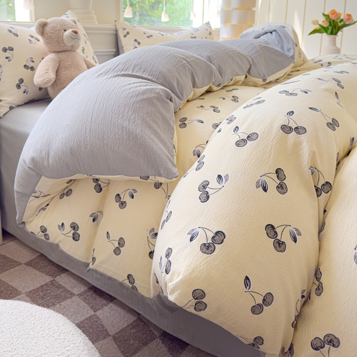 蓝淋家纺 2025新款亲肤舒适皱皱棉印花四件套 点点爱