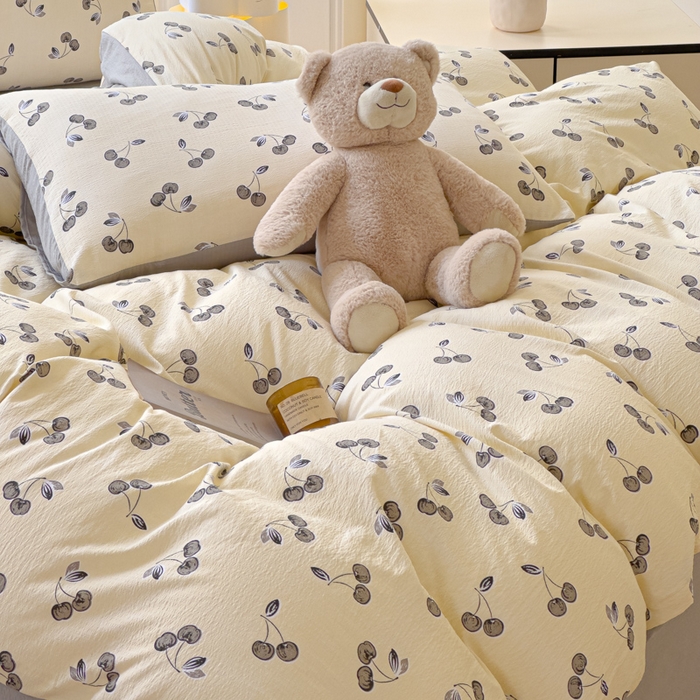 91家纺网 家纺一手货源 找家纺 蓝淋家纺 2025新款亲肤舒适皱皱棉印花四件套 点点爱