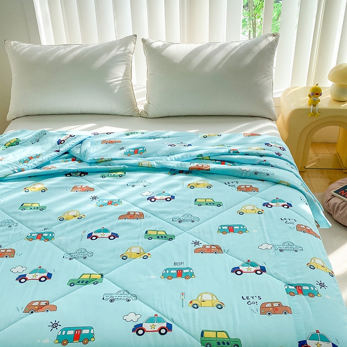 91家纺网 家纺一手货源 找家纺 天瑜家纺 2025新款棉绸夏被苏香绸舒香绸夏凉被人造棉空调被 小汽车蓝