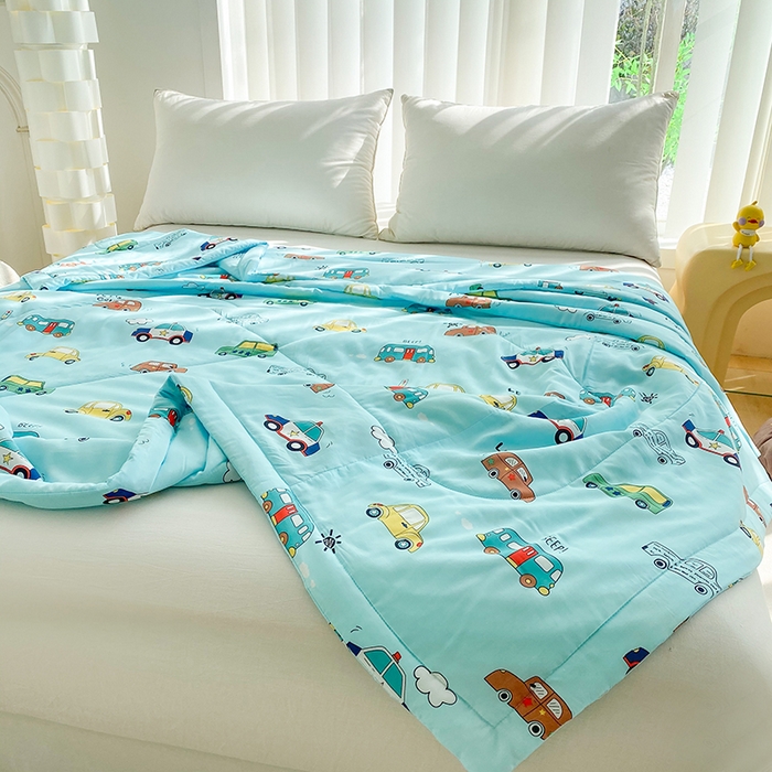 91家纺网 家纺一手货源 找家纺 天瑜家纺 2025新款棉绸夏被苏香绸舒香绸夏凉被人造棉空调被 小汽车蓝