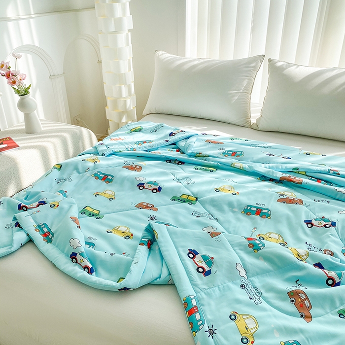 91家纺网 家纺一手货源 找家纺 天瑜家纺 2025新款棉绸夏被苏香绸舒香绸夏凉被人造棉空调被 小汽车蓝