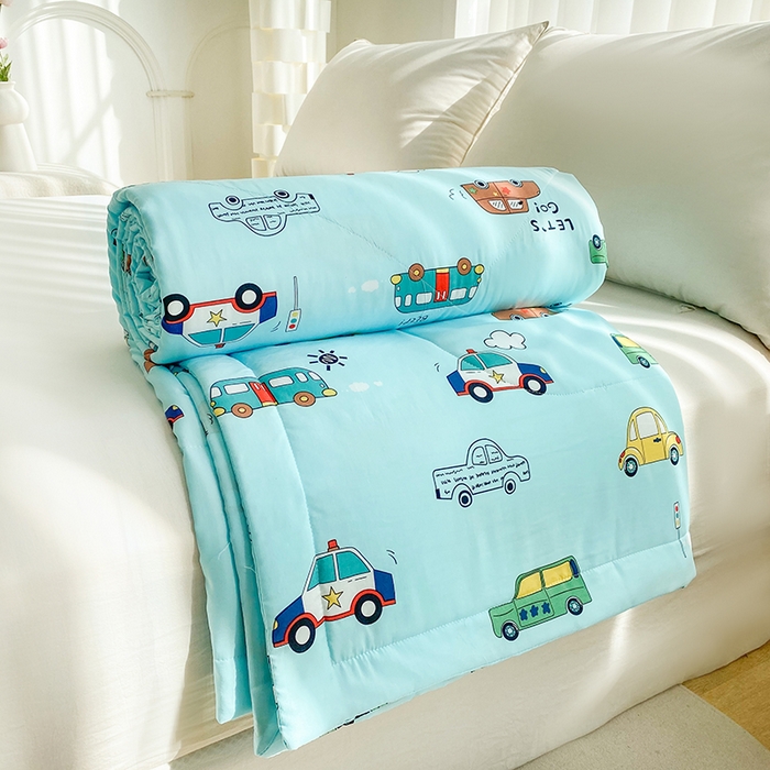 91家纺网 家纺一手货源 找家纺 天瑜家纺 2025新款棉绸夏被苏香绸舒香绸夏凉被人造棉空调被 小汽车蓝