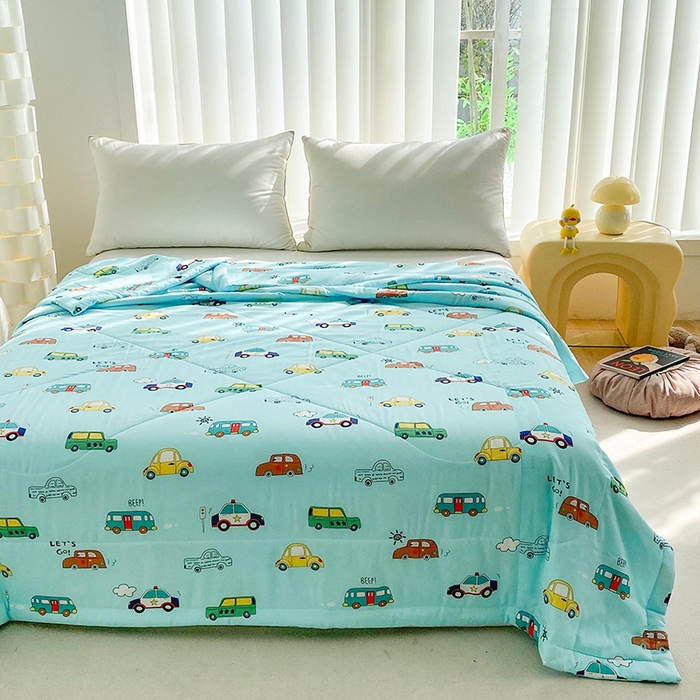 91家纺网 家纺一手货源 找家纺 天瑜家纺 2025新款棉绸夏被苏香绸舒香绸夏凉被人造棉空调被 小汽车蓝