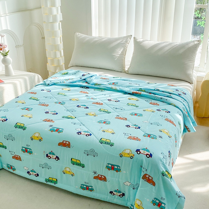 91家纺网 家纺一手货源 找家纺 天瑜家纺 2025新款棉绸夏被苏香绸舒香绸夏凉被人造棉空调被 小汽车蓝