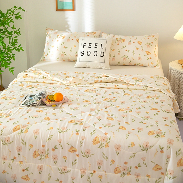 91家纺网 家纺一手货源 找家纺 天瑜家纺 2025新款棉绸夏被苏香绸舒香绸夏凉被人造棉空调被 盈盈夏日 米