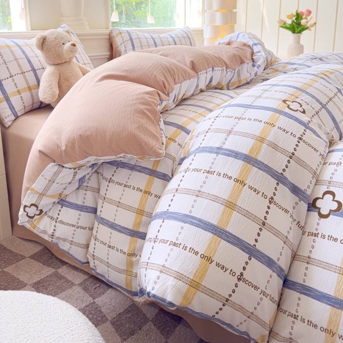 91家纺网 家纺一手货源 找家纺 蓝淋家纺 2025新款亲肤舒适皱皱棉印花四件套 灵感-灰