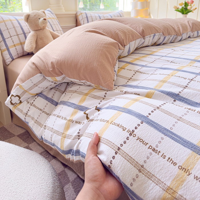 91家纺网 家纺一手货源 找家纺 蓝淋家纺 2025新款亲肤舒适皱皱棉印花四件套 灵感-灰