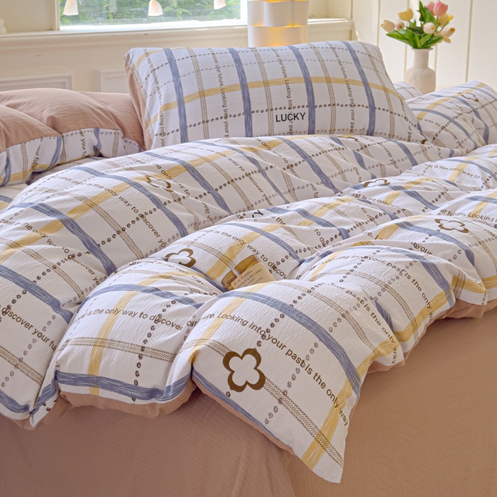 91家纺网 家纺一手货源 找家纺 蓝淋家纺 2025新款亲肤舒适皱皱棉印花四件套 灵感-灰